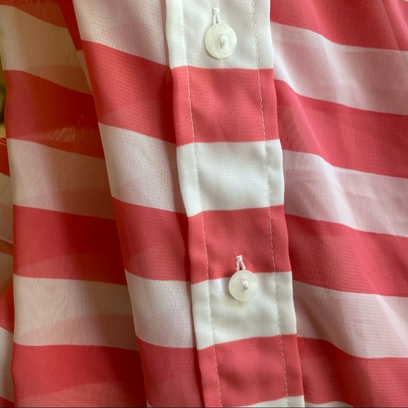 LC Lace Peterpan Collar Horizontal Coral Stripe Button Long sleeve XL Blouse - Picture 4 of 9